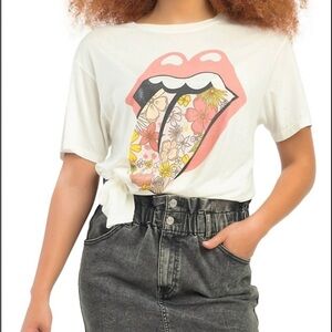 Daydreamer Shirt Womens Large White Tie Dye Rolling Stones Flower Lips Top